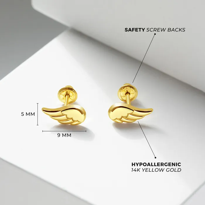 Womens Earrings Earrings 14k Gold Feathered Wings Womens Earrings